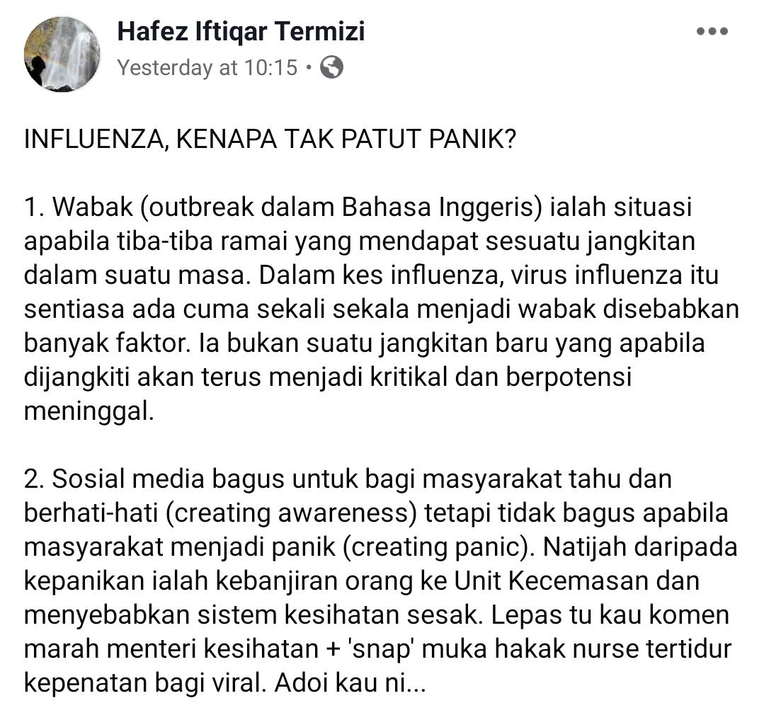 Musim Influenza A, Masyarakat Tak Perlu Panik Sampai Tempah Pulut Kuning..