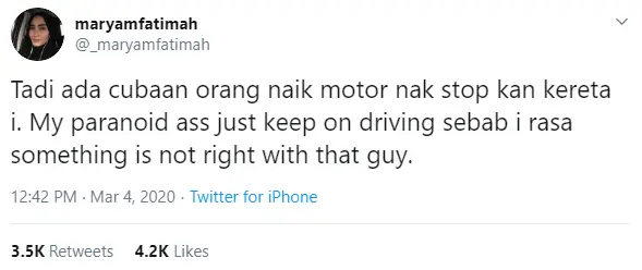 Siang Pun Tak Selamat, Gadis Dipaksa Berhentikan Kereta Kononnya Tayar Rosak