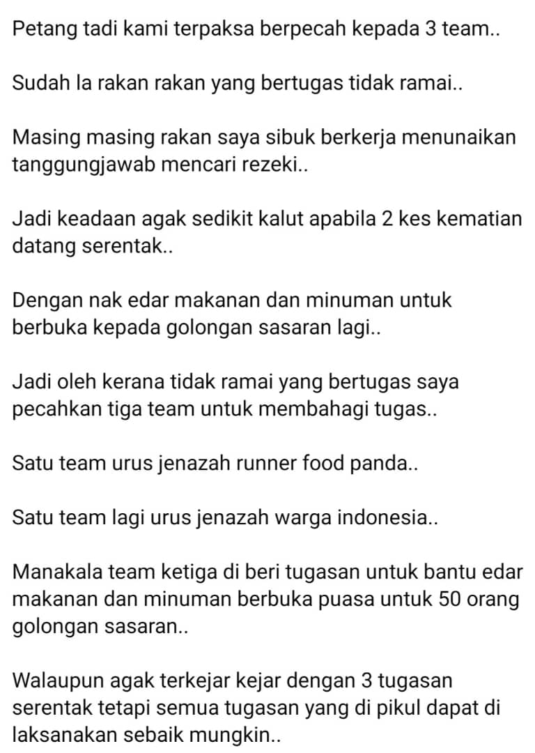 Geng Rider FoodPanda Uruskan Pengebumian Sahabat, Iringi Hingga Ke Liang Lahad