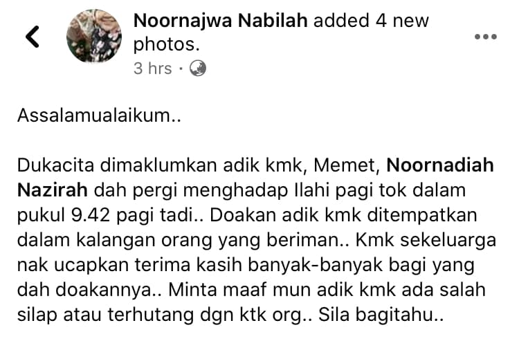 “Terima Kasih Sebab Kuat” – Gadis Sarawak Akhirnya Tewas Lepas 11 Hari Di ICU