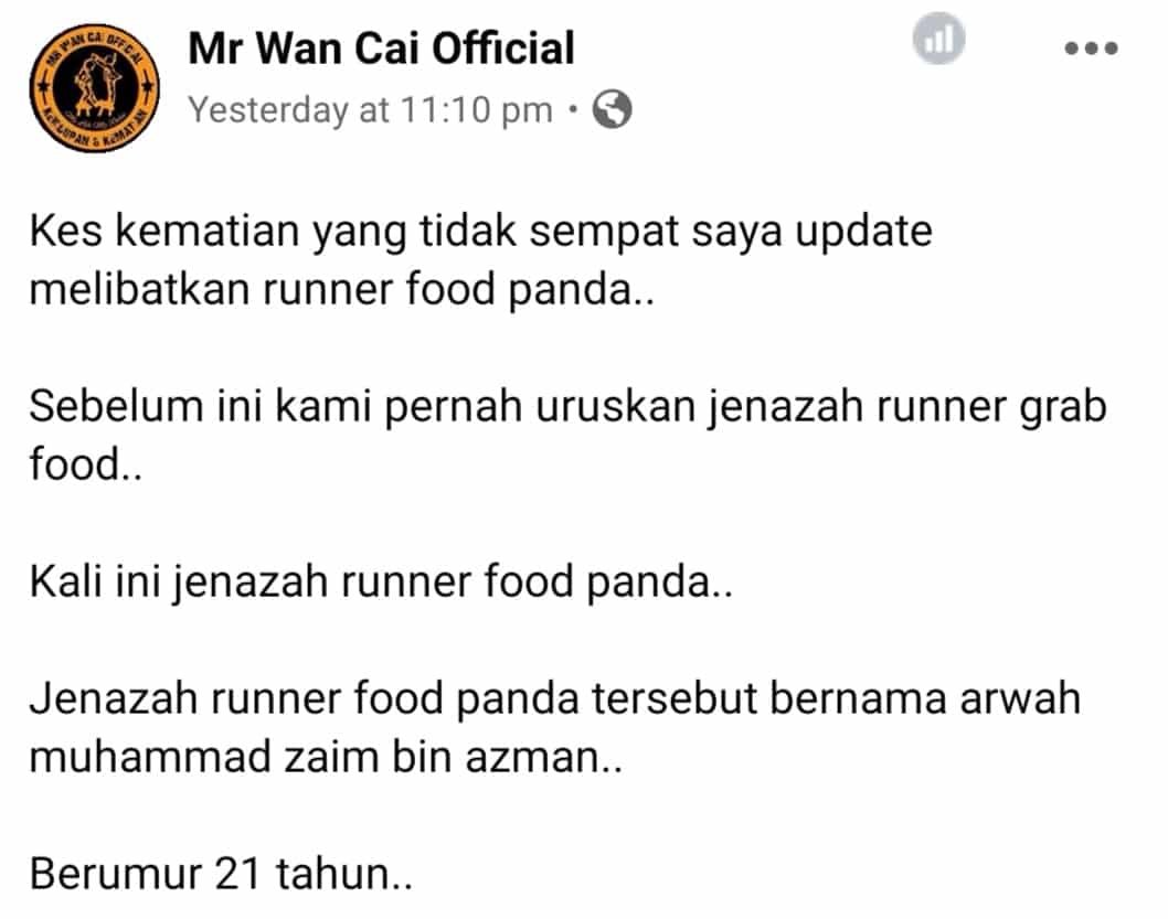 Geng Rider FoodPanda Uruskan Pengebumian Sahabat, Iringi Hingga Ke Liang Lahad