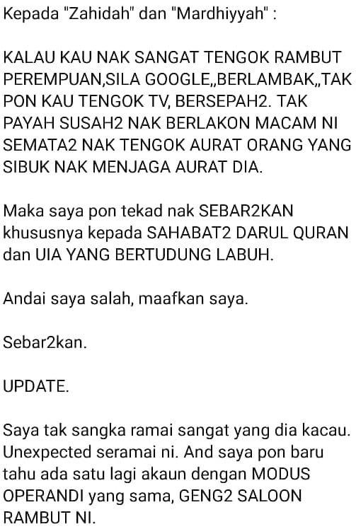 Dakwa Buat Salun, Sekali Kantoi Helah ‘Nak Selak’ Rambut Perempuan Tudung Labuh