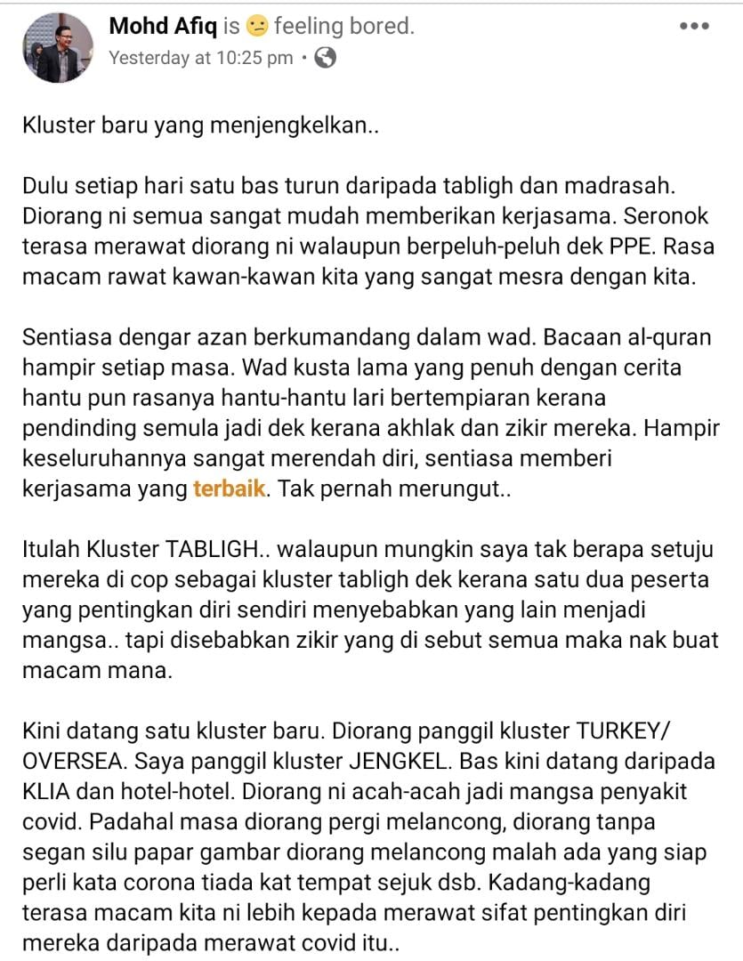 Kluster Overseas Banyak Demand & Suka Merungut, Doktor Rindu Rawat Geng Tabligh