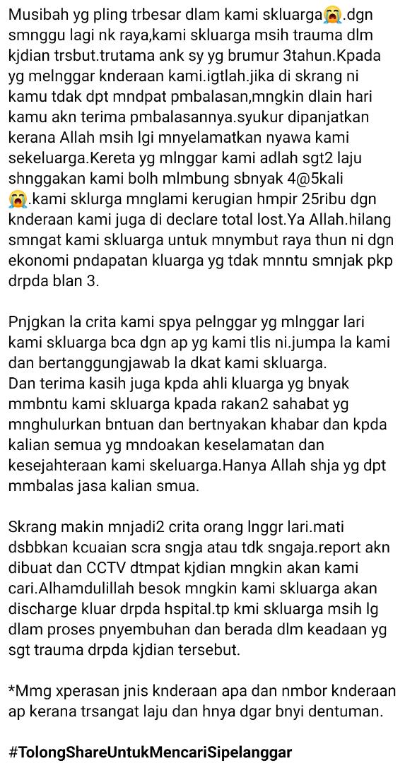 Anak Isteri Melambung Keluar, Lelaki Trauma Nahas Jalan Raya Rugi Sampai RM25K