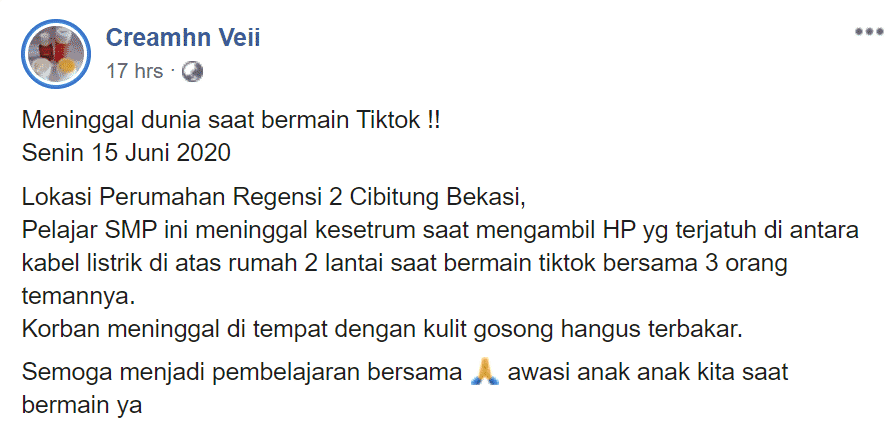 Phone Jatuh Di Kabel Masa BerTikTok, Gadis Ajal Badan Hangus Direnjat Elektrik