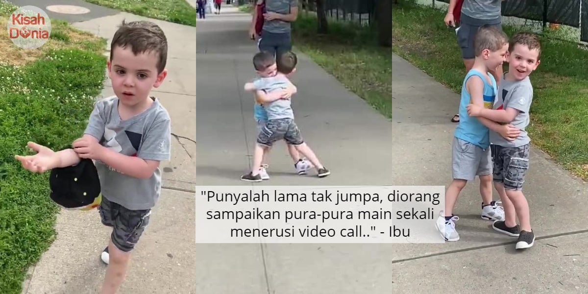 Terlebih Excited, Budak 3 Tahun Lari Dakap Bestfriend Lepas Berbulan Lockdown 6