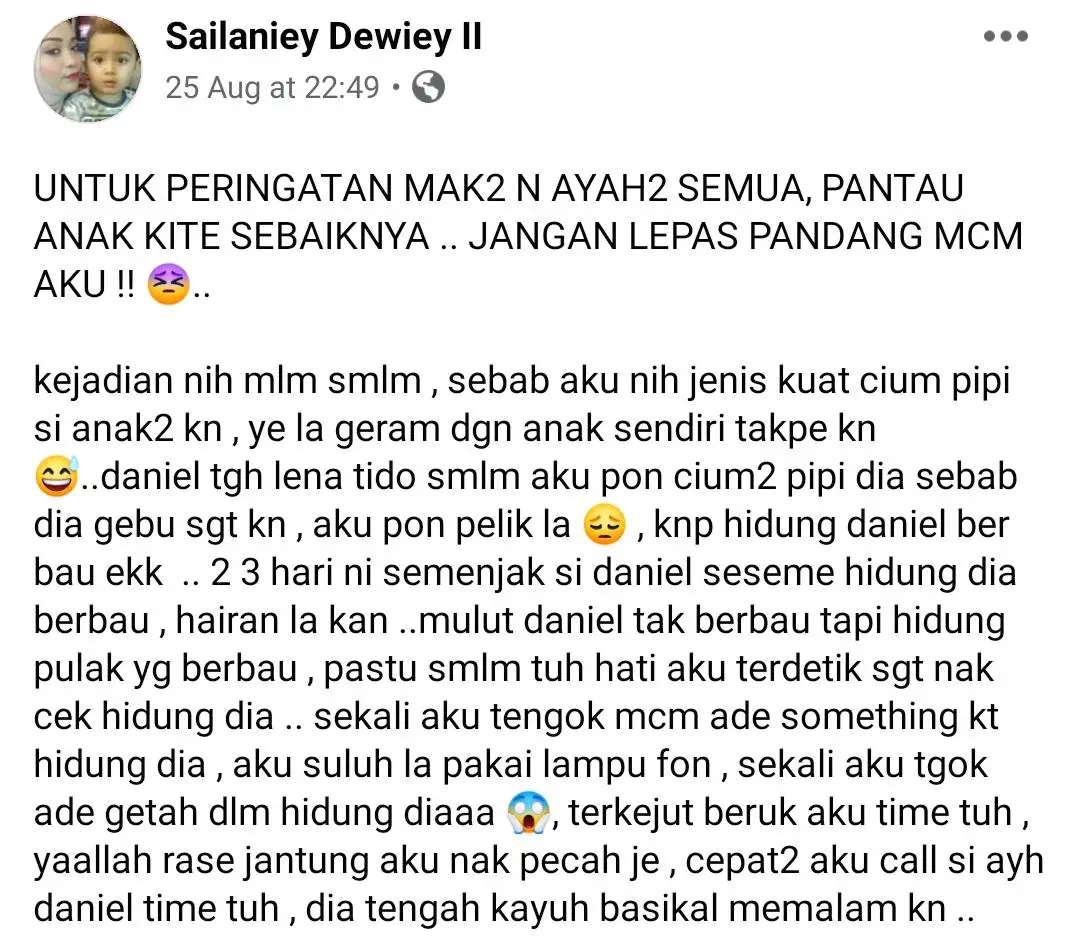 Hidung Anak Bau Busuk, Bila Suluh Ibu Tergamam Rupanya Ada ‘Benda’ Tersumbat