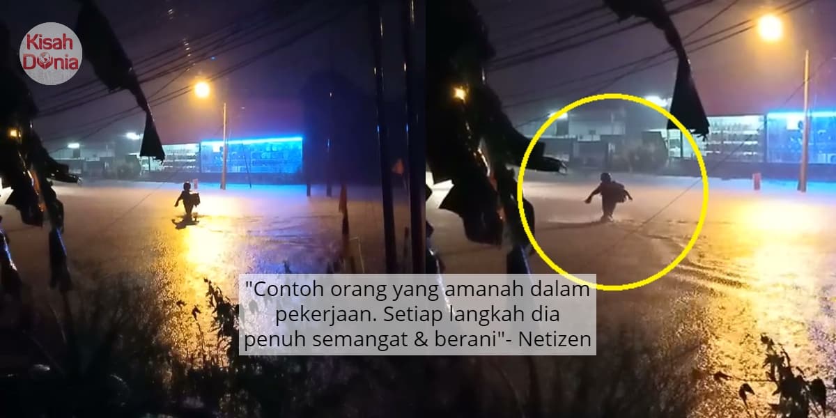 [VIDEO] Air Dah Tinggi Paras Lutut, Kegigihan Rider Redah Banjir Dipuji Ramai 1
