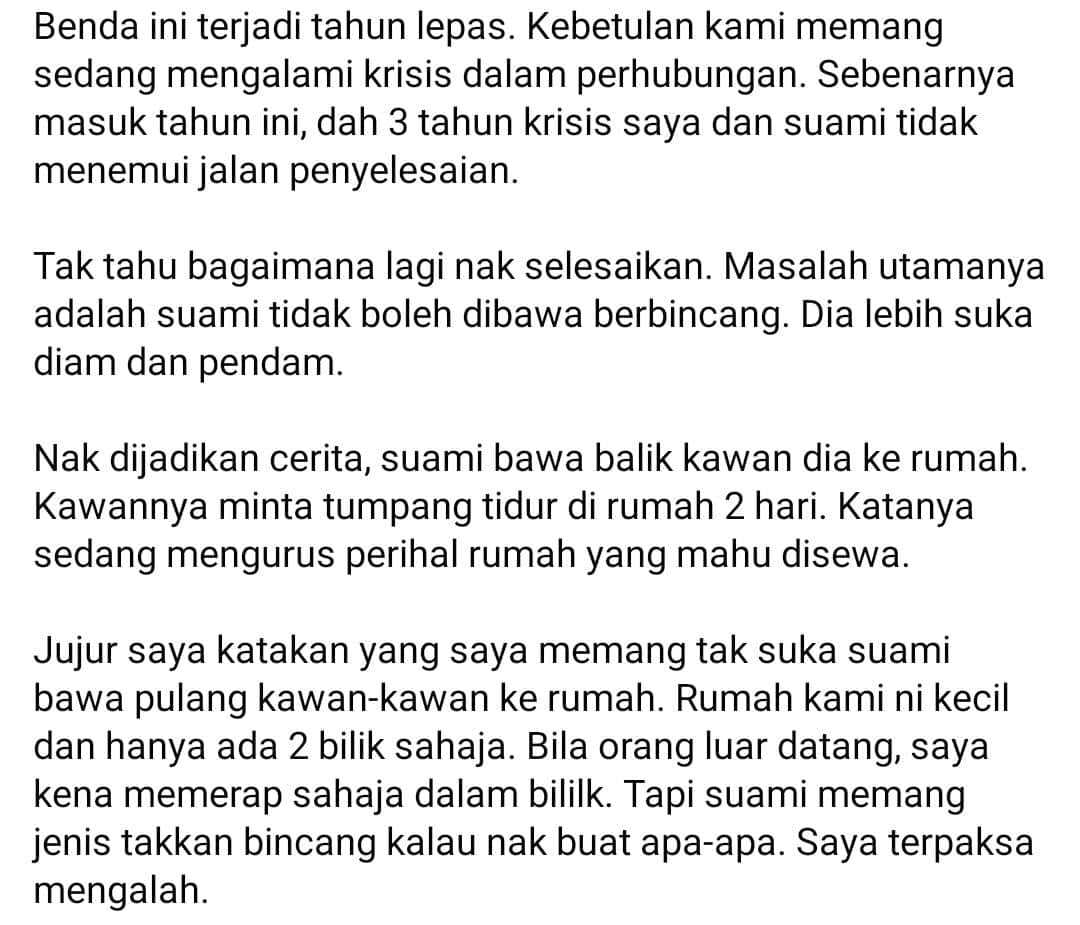 Bagi Kawan Tumpang Tidur Seminggu Di Rumah Isteri Rebah Diajak Bersama Kisah Dunia