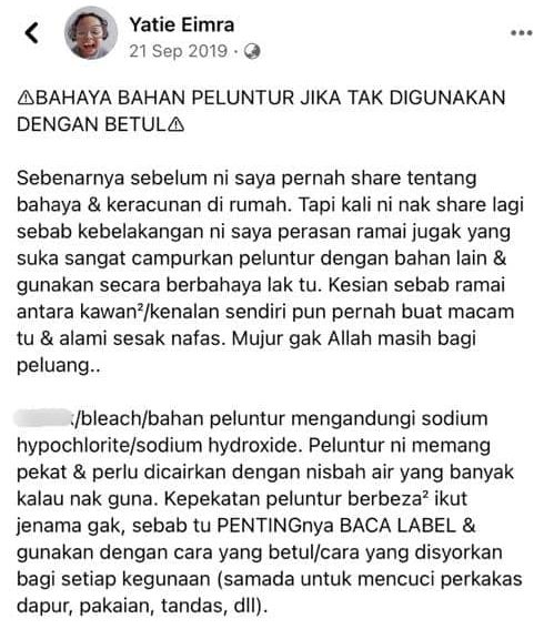 Campur Peluntur & Sabun Pencuci Lantai, Wanita Keracunan Klorin Lepas 5 Minit