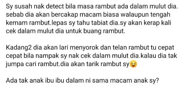 Kemam & Kunyah Rambut Sejak Umur Setahun, Mak Cuak Dengan Tabiat Pelik Anak