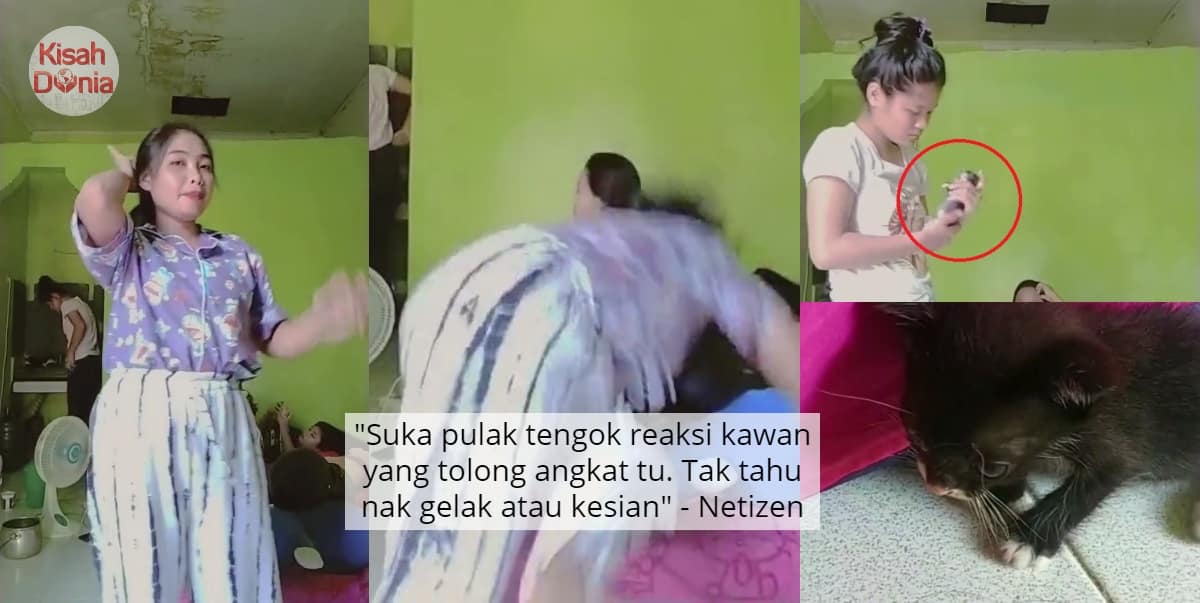 [VIDEO] Baru Nak Joget Depan Kamera, Gadis Melompat Tepi Terpijak Anak Kucing