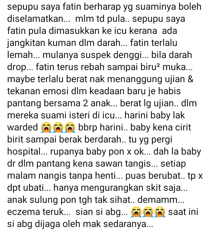 Suami Koma Kerana Semput Kronik, Isteri Habis Pantang Masuk ICU Sebab Stress