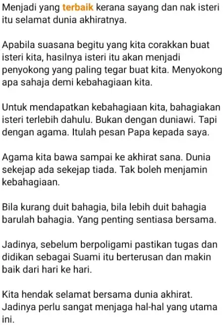 Kalau Dengan Isteri Pertama Terabai Solatnya, Suami Jangan Mimpi Nak Poligami