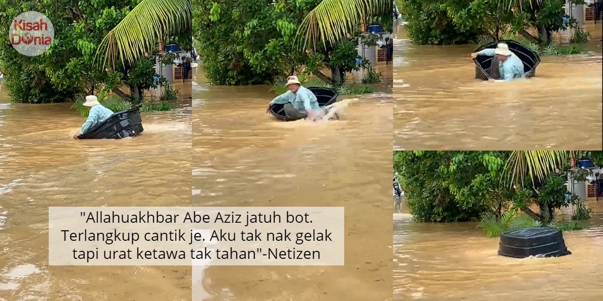 [VIDEO] Beria Main Air Banjir, Pak Cik Tahan Malu Terlangkup Macam Kura-Kura 2