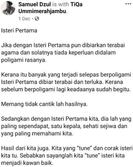 Kalau Dengan Isteri Pertama Terabai Solatnya, Suami Jangan Mimpi Nak Poligami