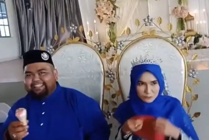 [VIDEO] Pengantin Wanita Punyalah Cover Makan Aiskrim, Sampai Suami Sekali Ngap