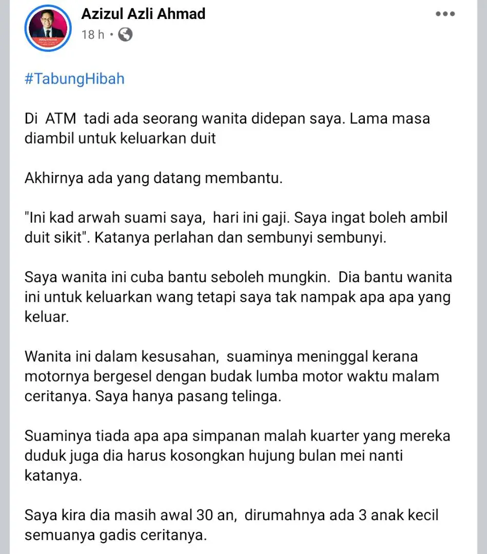 Isteri Terkontang-Kanting Tanpa Hibah Lepas Suami Ajal, Cucuk ATM Tiada Duit