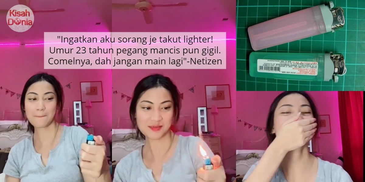 [VIDEO] Gadis Comel Tak Pandai Hidupkan Lighter, Terkejut Bila Nampak Api Nyala 4