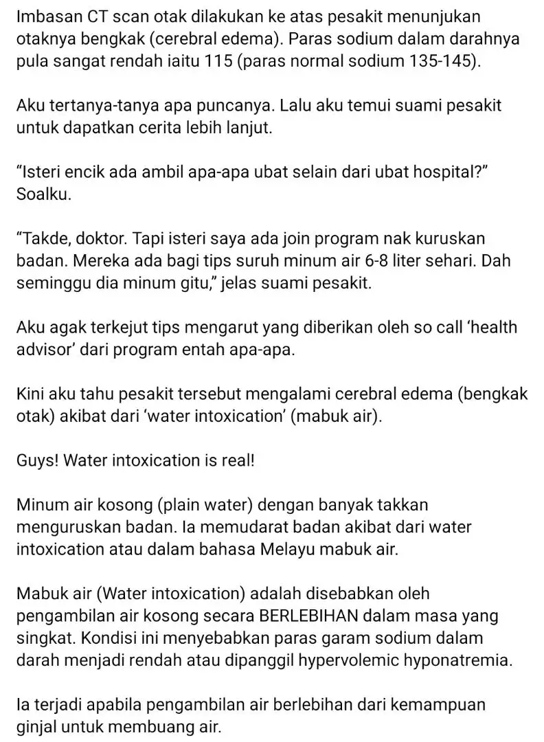 ‘Overdose’ Minum Air Putih 8 Liter Sehari, Wanita Bengkak Otak Masuk Redzone