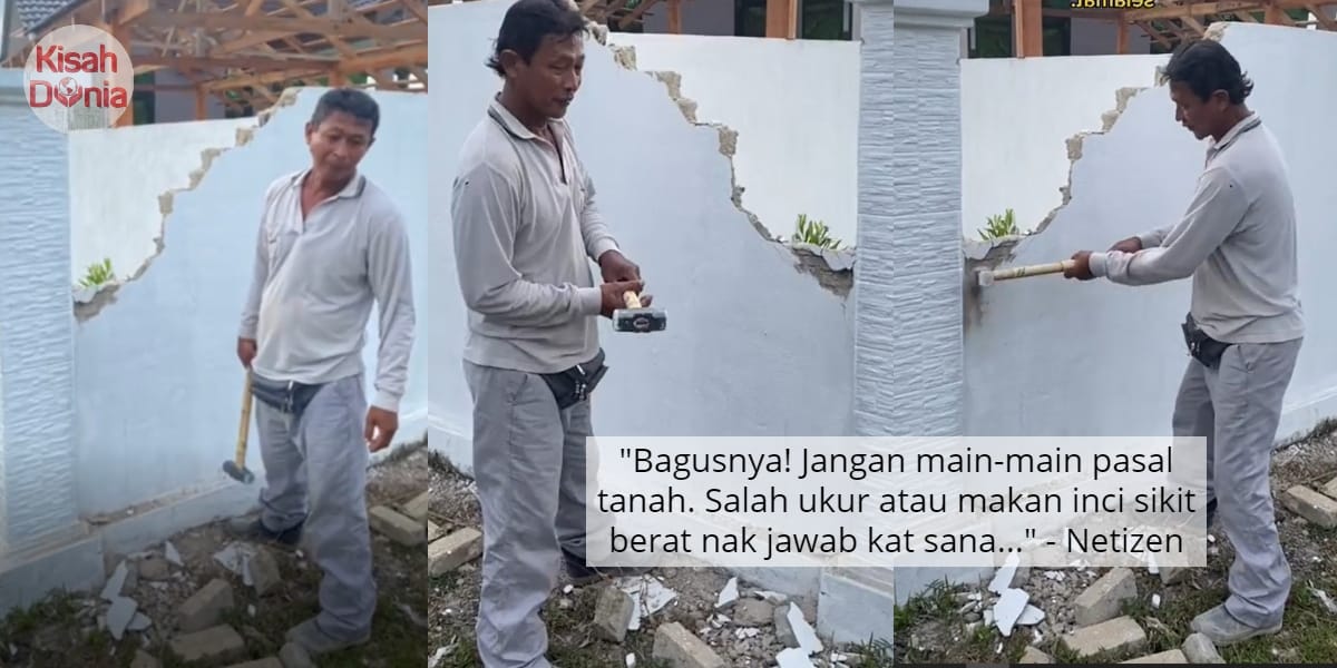 [VIDEO] Jiran Mengadu Tanah Salah Ukur, Lelaki Tak Merungut Terus Pecah Tembok 5