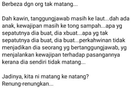 Ramai Suami Isteri Belum Matang, Dah Kahwin 10 Tahun Pun Tanggungjawab Ke Laut