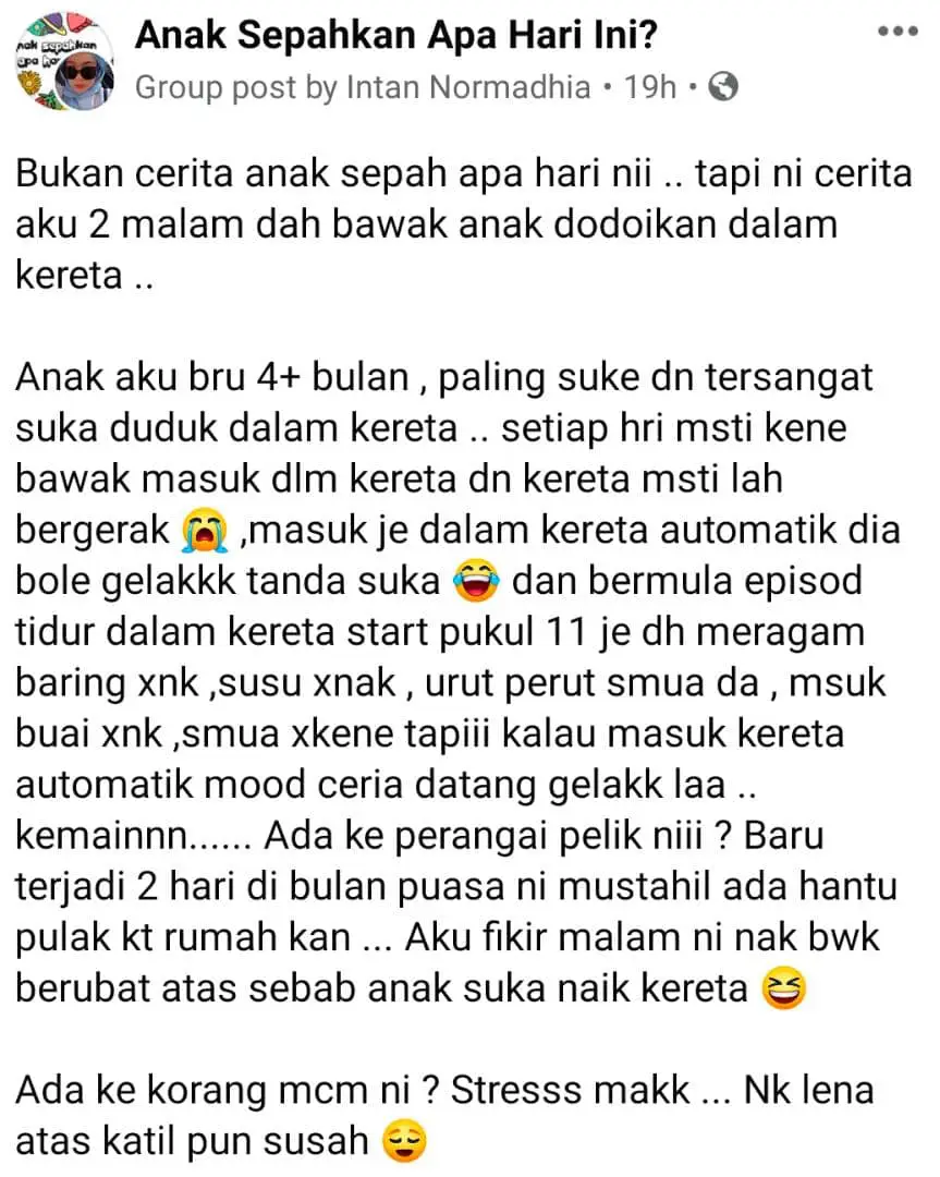 Kuat Meragam Tak Nak Tidur, Ibu Pasrah 2 Malam Terpaksa Dodoi Anak Dalam Kereta