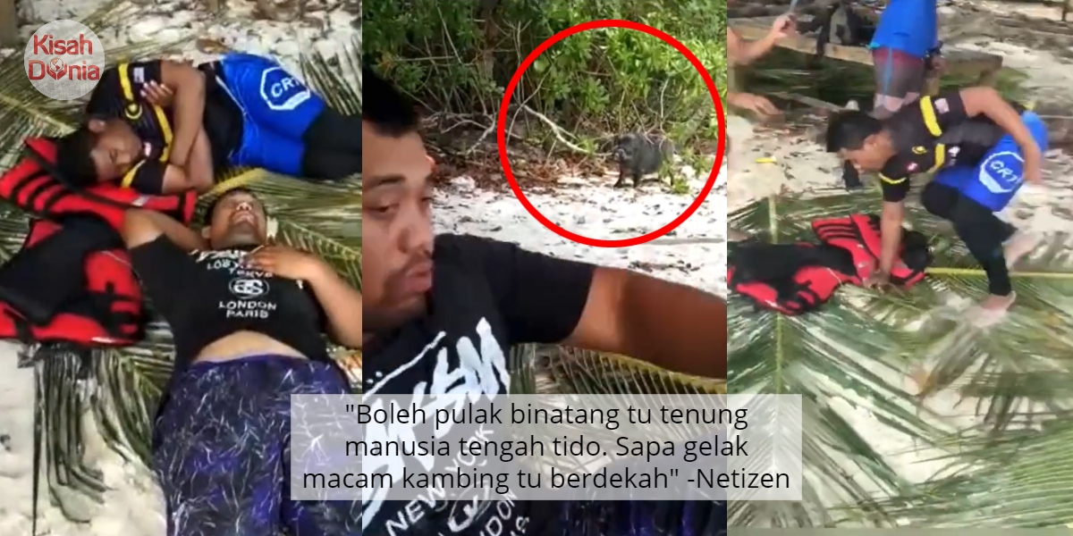 [VIDEO] Lena Teruk Tidur Tepi Pantai, Member Menggelupur Bangun Ditenung Babi 3