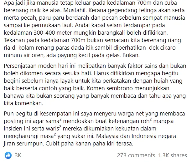 Netizen Soal Kenapa Tak Keluar Ikut Pintu Kecemasan Kapal Selam? Ini Jawapannya