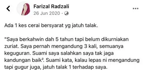 Kandungan Kerap Gugur, Suami Terus Ugut Jatuh Talak 1 Kalau Masih Lagi Berulang