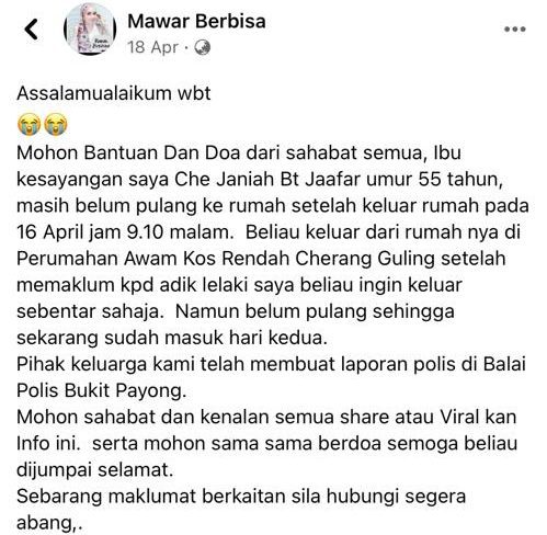 Misteri Kehilangan 3 Minggu Terjawab, Ujian DNA Sahkan Ibu Rentung Tepi Jalan