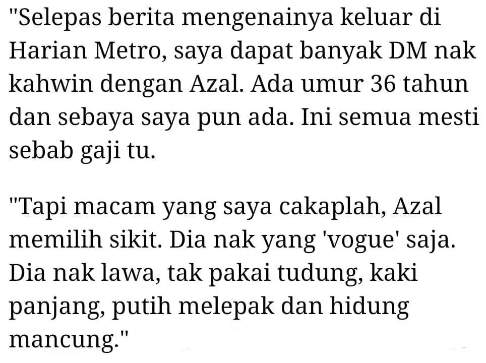 Ramai Offer Nak Jadi Isteri, Tapi Azal Memilih – “Nak Lawa, Tak Pakai Tudung..”