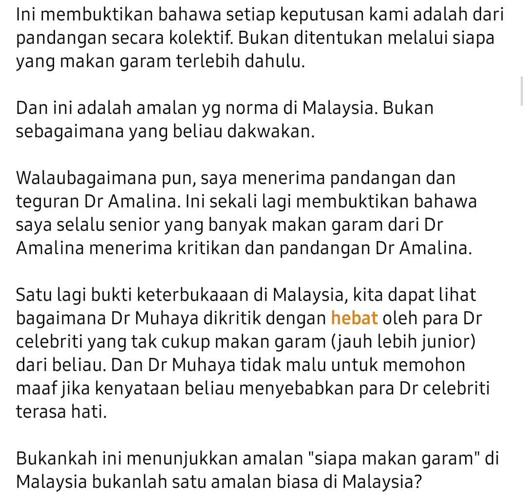 Dr Amalina Sentuh Isu Budaya Kerja 'Makan Garam' Malaysia, Pegawai KKM Bidas 7