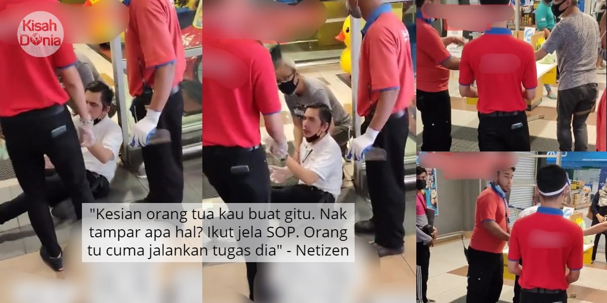 [VIDEO] Tegur Pelanggan Degil Tak Scan Suhu, Pak Guard Ditampar Jatuh Pengsan 1