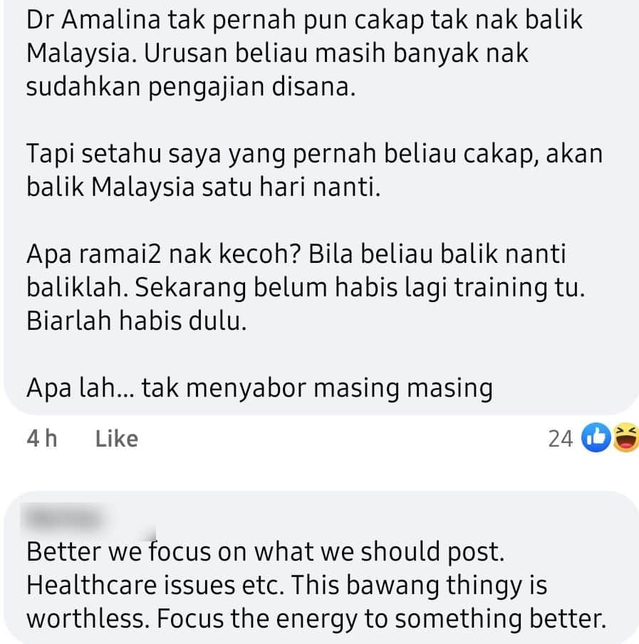 Dr Amalina Dikecam Gara-Gara Tak Balik Kerja Malaysia, Dr Rafidah Bidas Balik 9