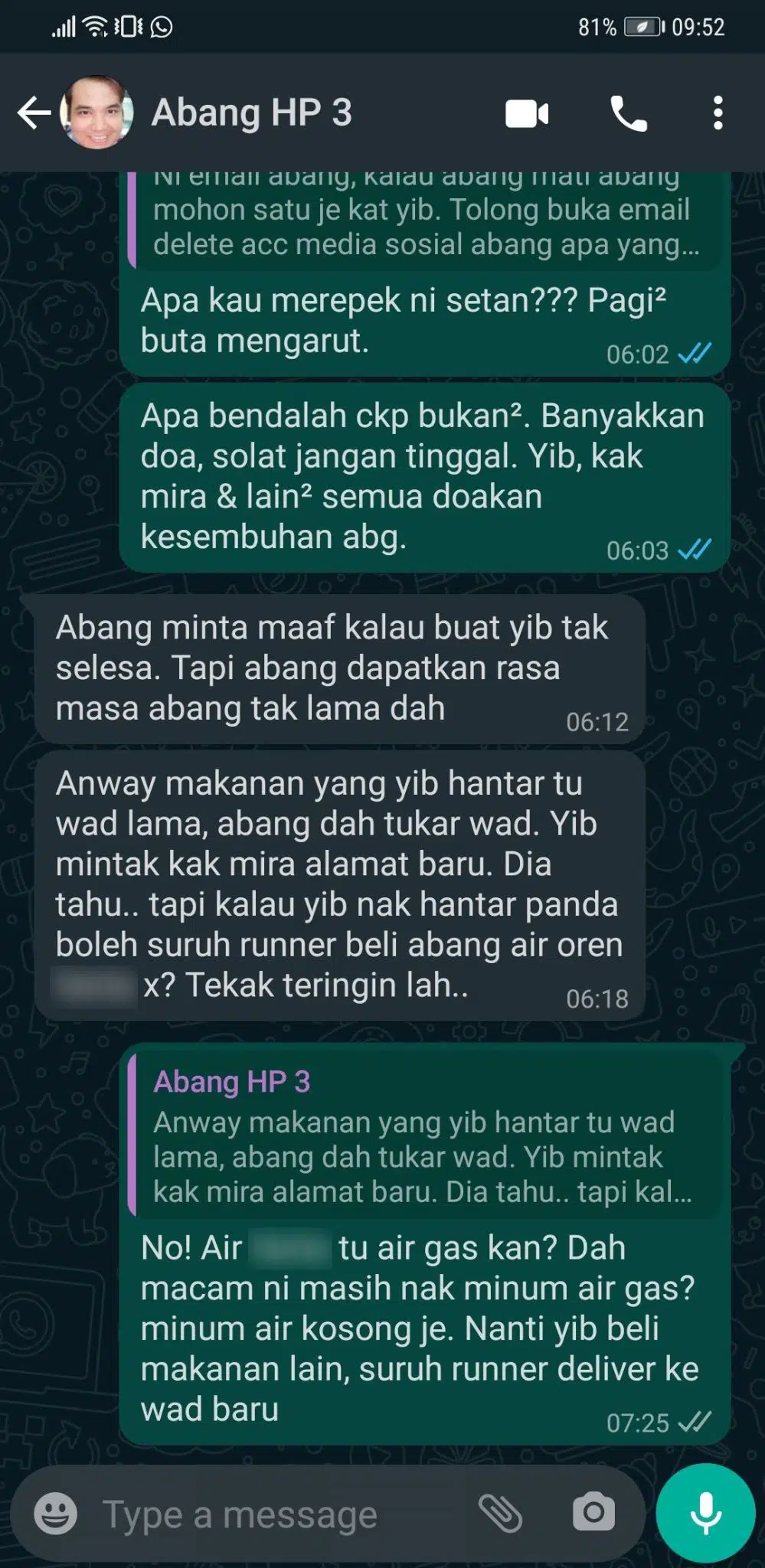 Marah Abang Teringin Minum Air Gas, Lelaki Terkilan Rupanya Itu Mesej Terakhir