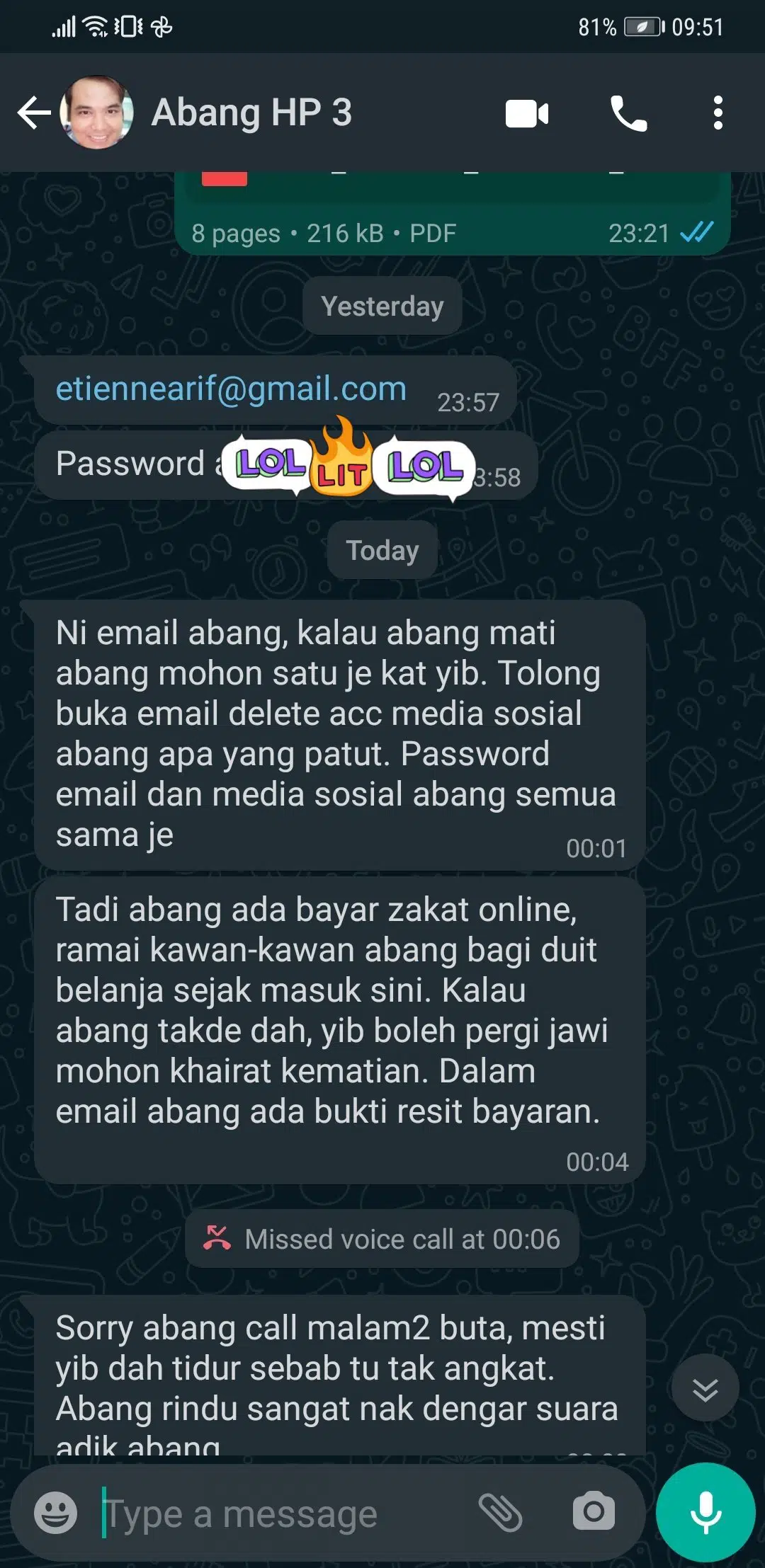 Marah Abang Teringin Minum Air Gas, Lelaki Terkilan Rupanya Itu Mesej Terakhir