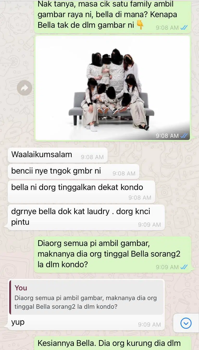 Tak Nampak Bayang Dalam Gambar Raya Keluarga, Saksi Dedah Adik Bella Dikurung?