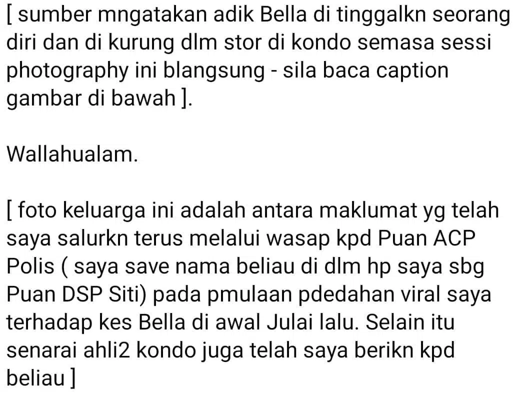 Tak Nampak Bayang Dalam Gambar Raya Keluarga, Saksi Dedah Adik Bella Dikurung?