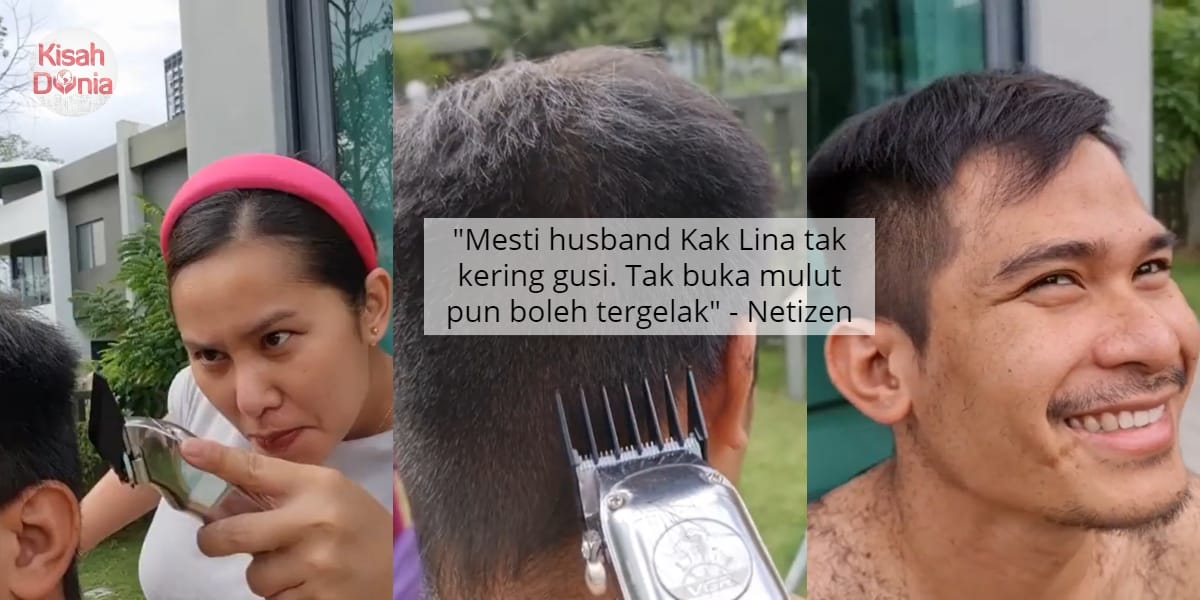 Tolong Suami Potong Rambut, Terhibur Muka Kak Lina Pom Pom Tak Boleh Control 7