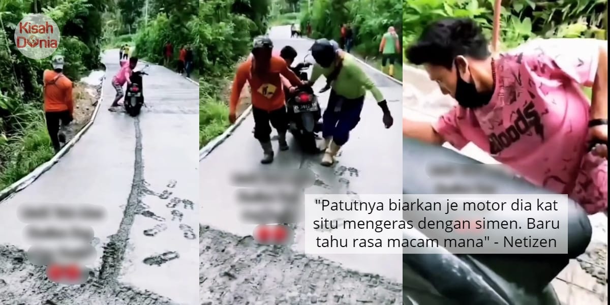 Jalan Baru Simen Tunggu Kering, Pemuda Ditengking Selamba 'Redah' Naik Motor 1