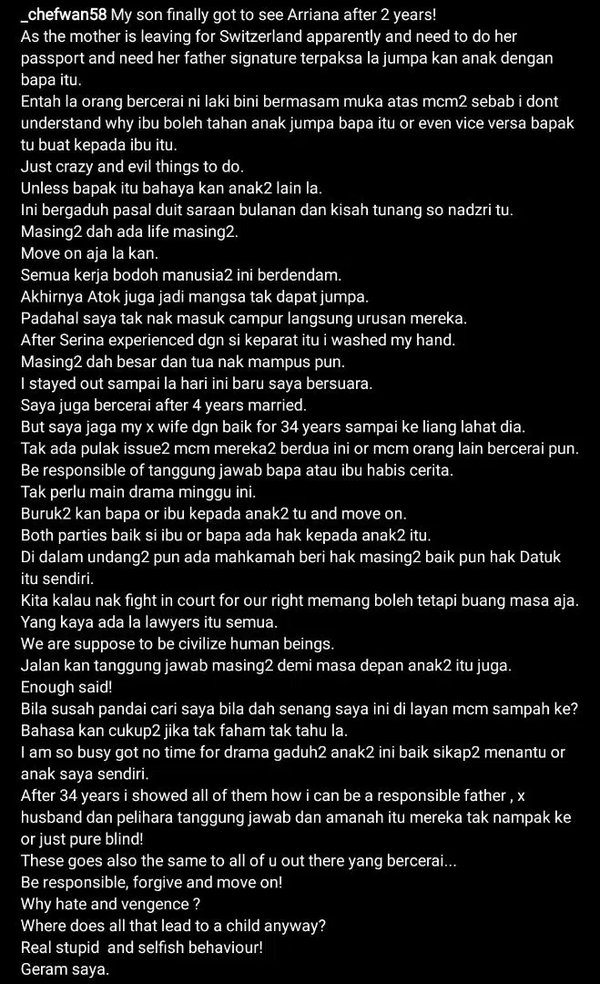 “34 Tahun Tunjuk Contoh Jadi Suami & Bapa Baik, Mereka Tak Nampak Ke?”-Chef Wan