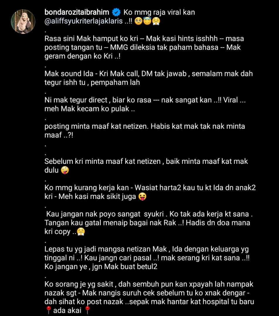 "Dah Sembuh Tak Payah Nampak Nazak Sangat" - Bonda Rozita Sound DS Aliff Syukri 2