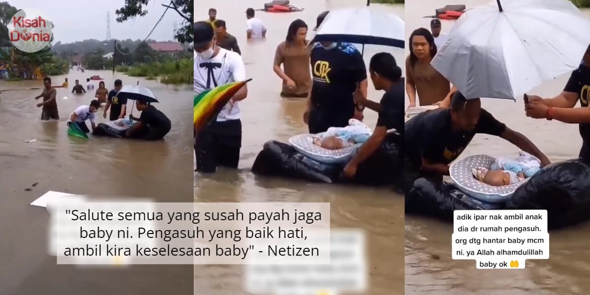 Bayi Terperangkap Banjir Di Rumah, Pengasuh Amanah Hantar Naik Tilam Angin 1
