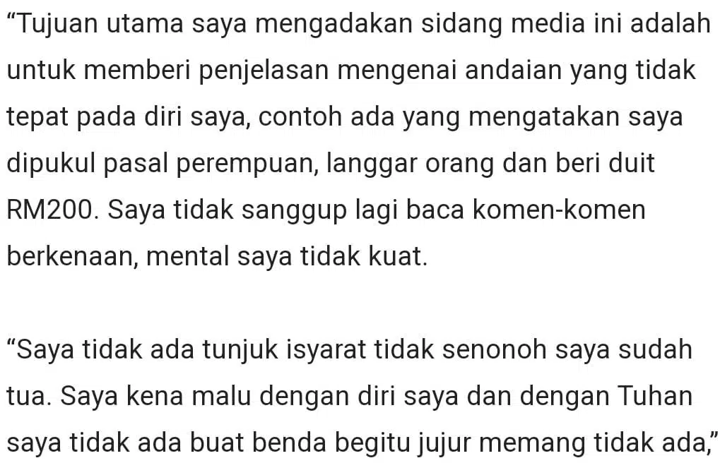 Warga Emas Dilanyak Tampil Bersihkan Nama, Nafi Tunjuk Isyarat Tak Senonoh