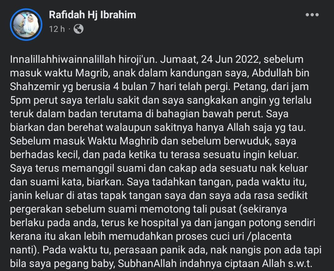 Janin Keluar Atas Tapak Tangan, Rafidah Ibrahim Tabah Kandungan 4 Bulan Gugur 2