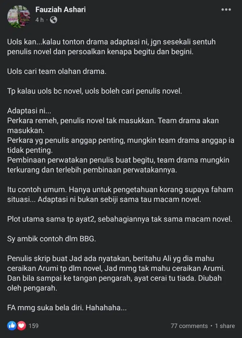 Jad Enggan Talak Arumi, Penulis Dedah Kenapa ‘BBG’ Dalam Novel & Drama Berbeza