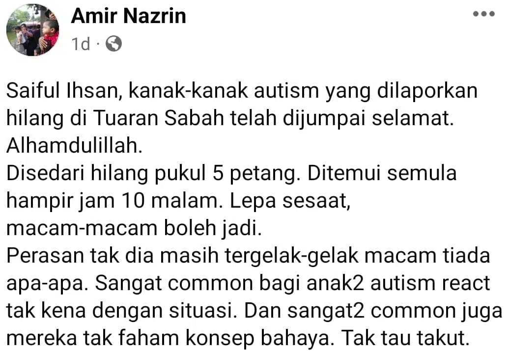 Bukan Gangguan Bunian, Ini Sebab Budak Autisme Ketawa Lepas Ditemui Dalam Semak