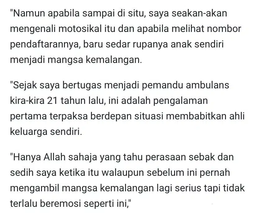 Pemandu Ambulans Cemas Ambik Orang Nahas, Rupanya Anak Sendiri Dijemput Ilahi