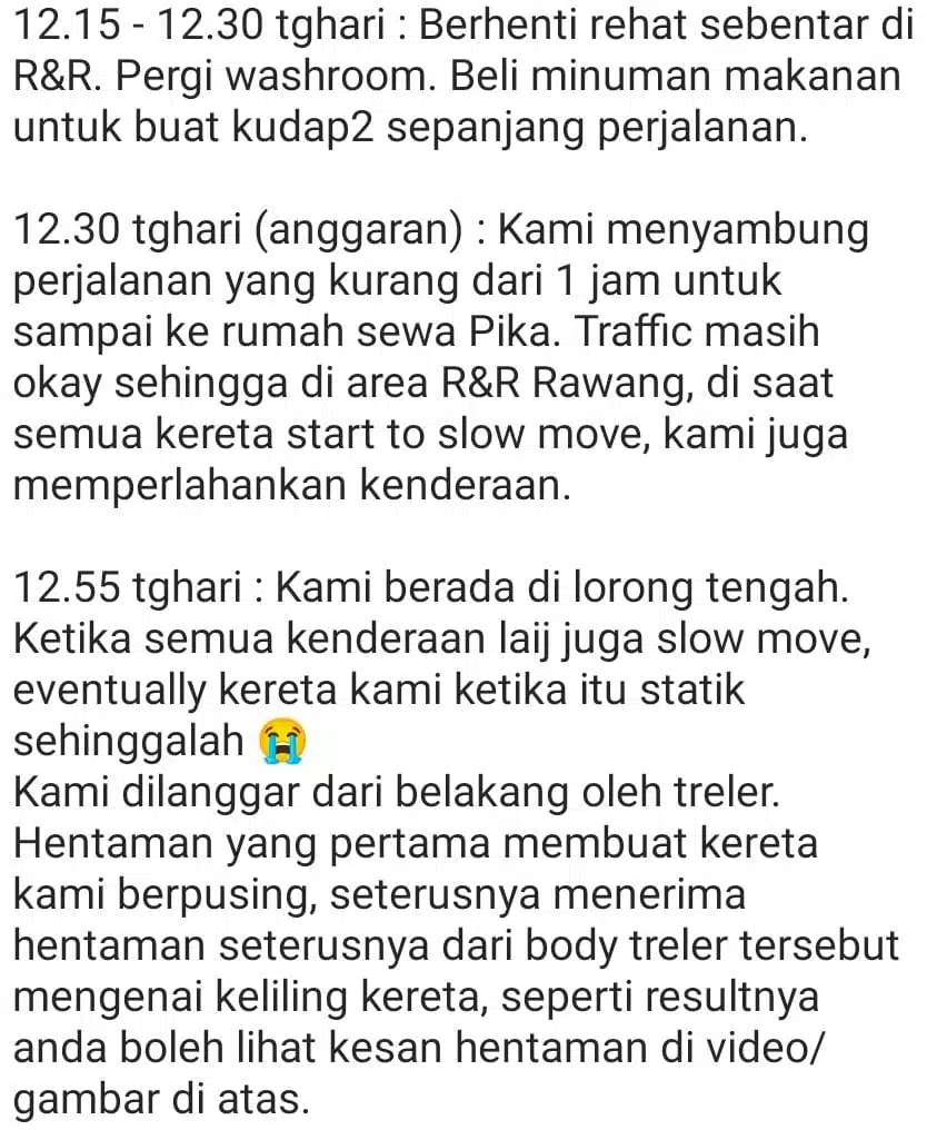 Anak Menangis Takut, Wanita Cerita Detik Kereta Berpusing Angkara Treler Laju